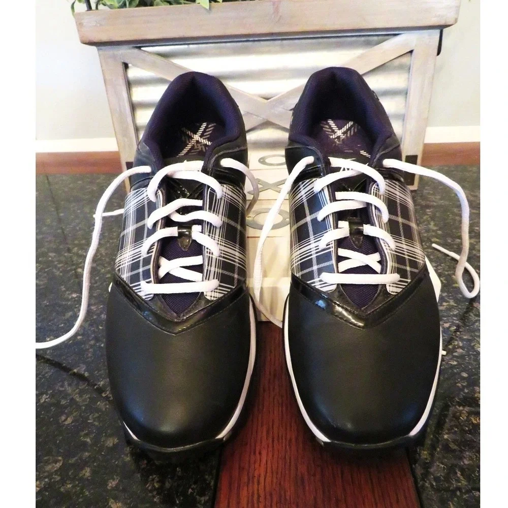 Nike Air Embellish Women's Golf Shoes 7 Black Plaid Saddle Oxford Spiked Cleats